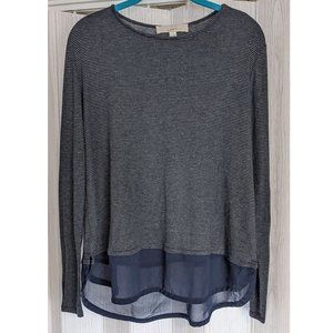 Ann Taylor LOFT Blue and Gray Striped Shirt LG